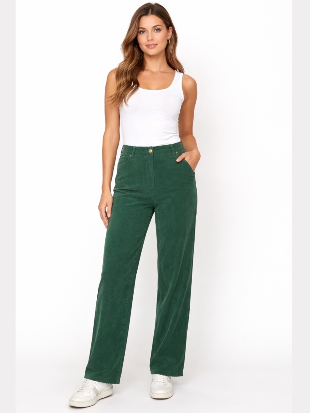 LARRY LEVINE Micro Corduroy Emerald Green Wide Leg Lightweight Trousers Sz 14